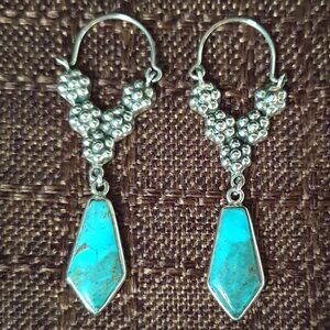 2'' Vintage Southwestern Genuine Turquoise 925 Sterling Silver Dangle Earrings